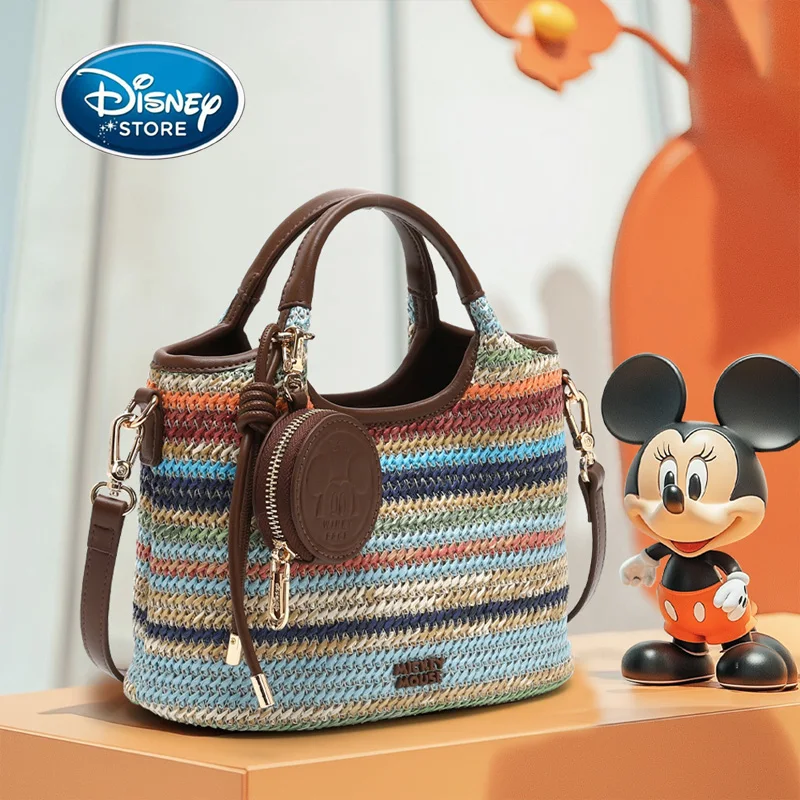 

Disney Mickey Mouse Series Woven Crossbody Bag Colorful Striped Design Mini Coin Purse Handheld Shoulder Bag For Daily Outings