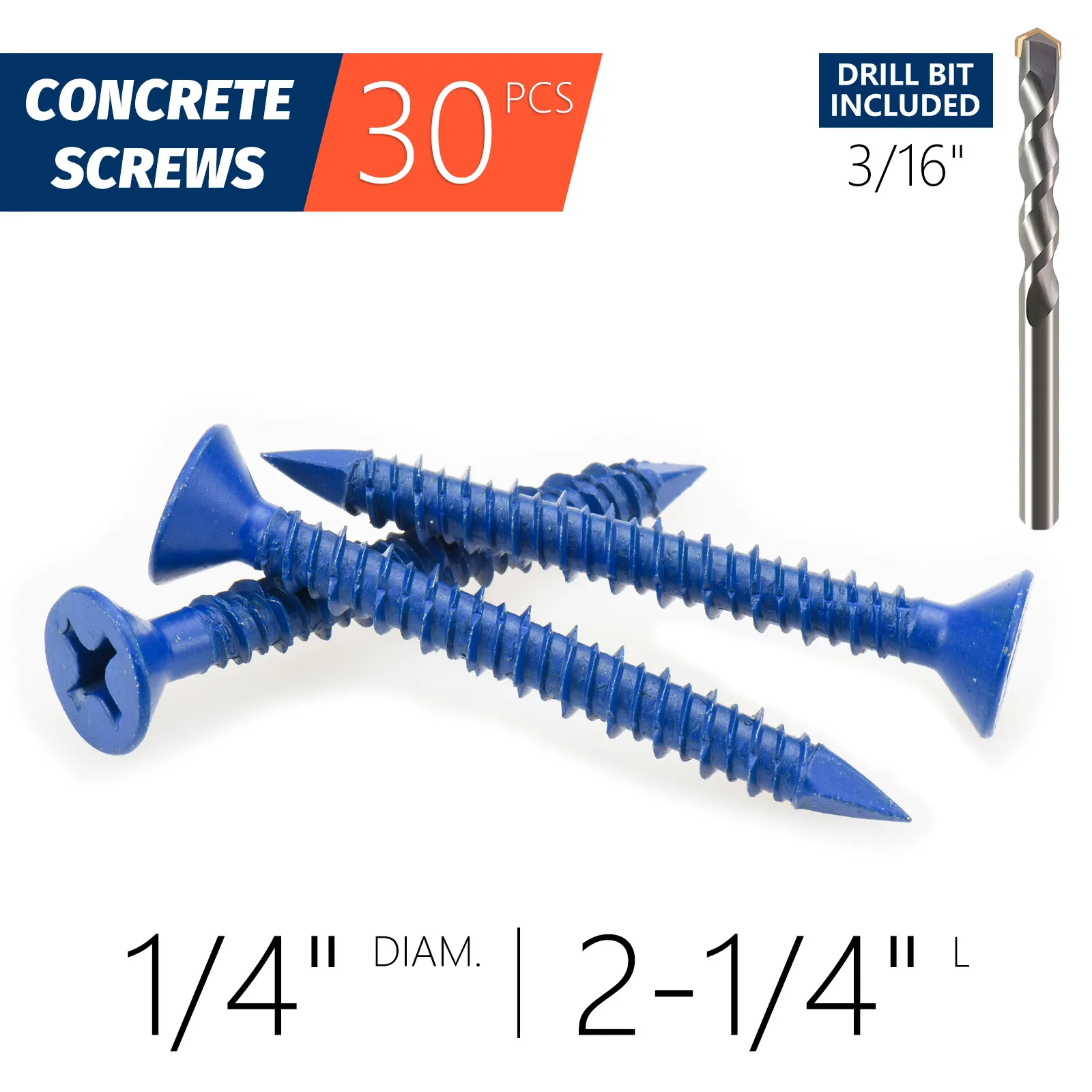 3/16" oder 1/4" Betonschraubanker, blaue Flachkopfschrauben für Mauerwerk, Ziegelblock, Zementstucks (verpackt mit Bohrer) – Detail 9