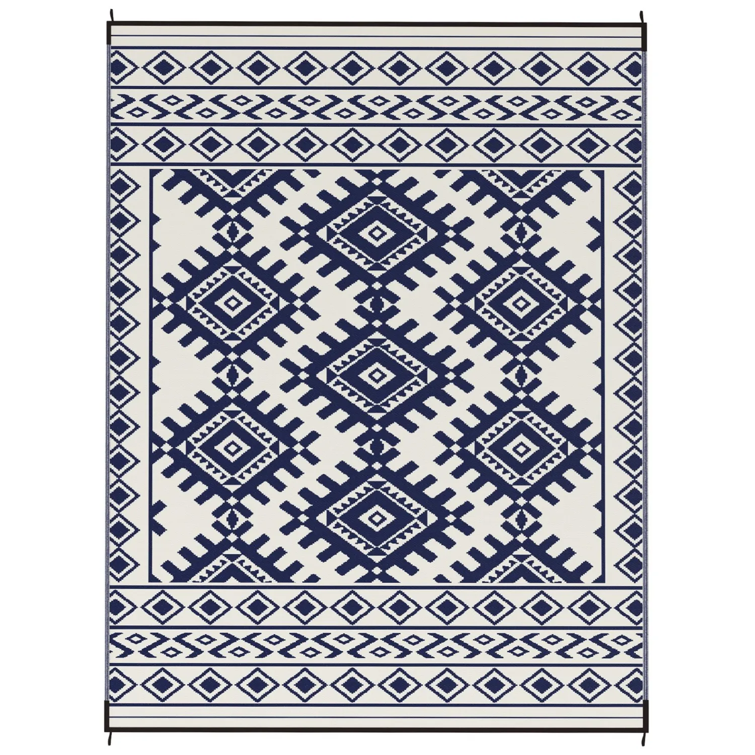 

Outsunny Reversible Outdoor Rug, Waterproof Plastic Straw with Carry Bag, 9' x 12', Blue & White Rhombus Border