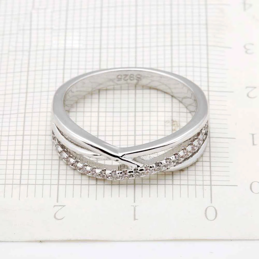 New Wide Cross Cubic Zircon 925 Sterling Silver Color Ring Fashion
