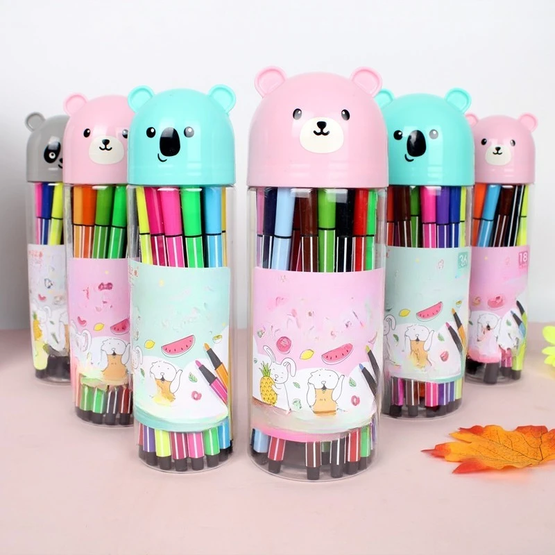 Washable Watercolor Pen Set Bottle Pack 12 18 24 36 Colors Art Supplies for Kindergarten Kids Students Drawing