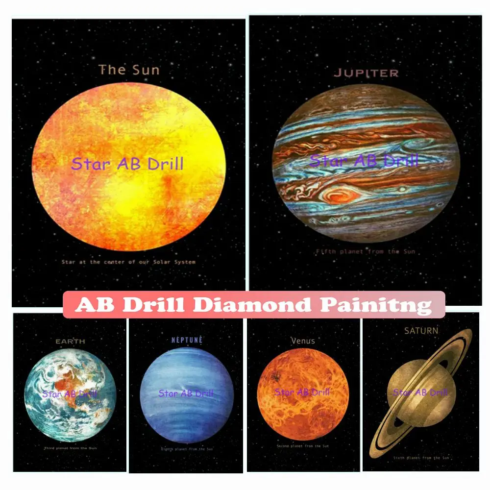 

Solar System Planet Space 5d Diy Diamond Art Painting Earth Moon Venus Sun Saturn AB Drill Mosaic Cross Stitch Kits Home Decor