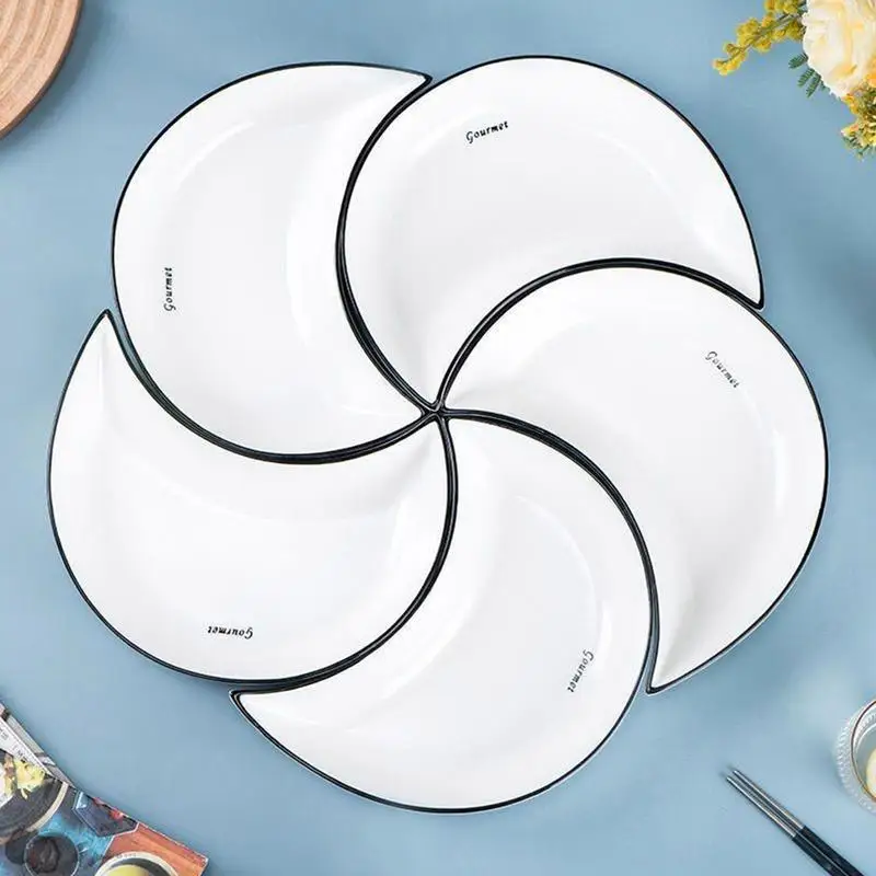 5pcs Reunion Ceramic Dinnerware Set Moon Shaped Hot Pot Plate Flexible Combination of Plates According to Food Consumption