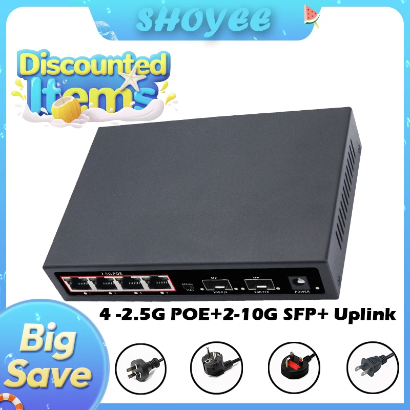 

POE RJ45 Ethernet Switch 2.5Gbe 10G SFP+ Multi-gig Network Switch with for Uplink Unmanaged Plug and Play,for IP Camera/NVR