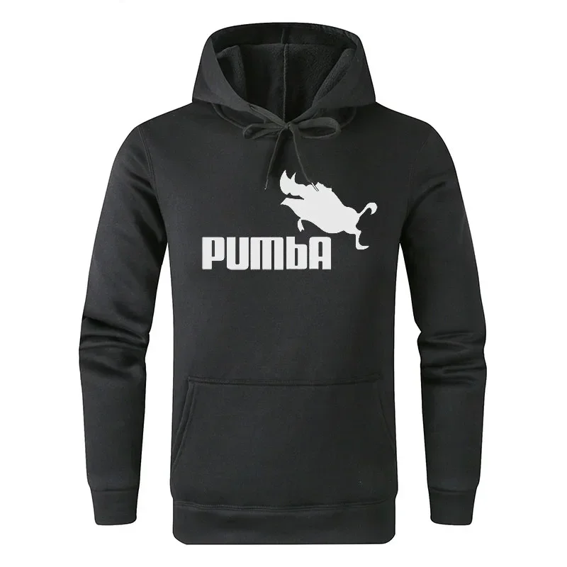 Autumn and Winter Men's New Pumba Sports Print Pure Cotton Fashionable Y2K Hooded Casual Harajuku Sportswear Streetwear