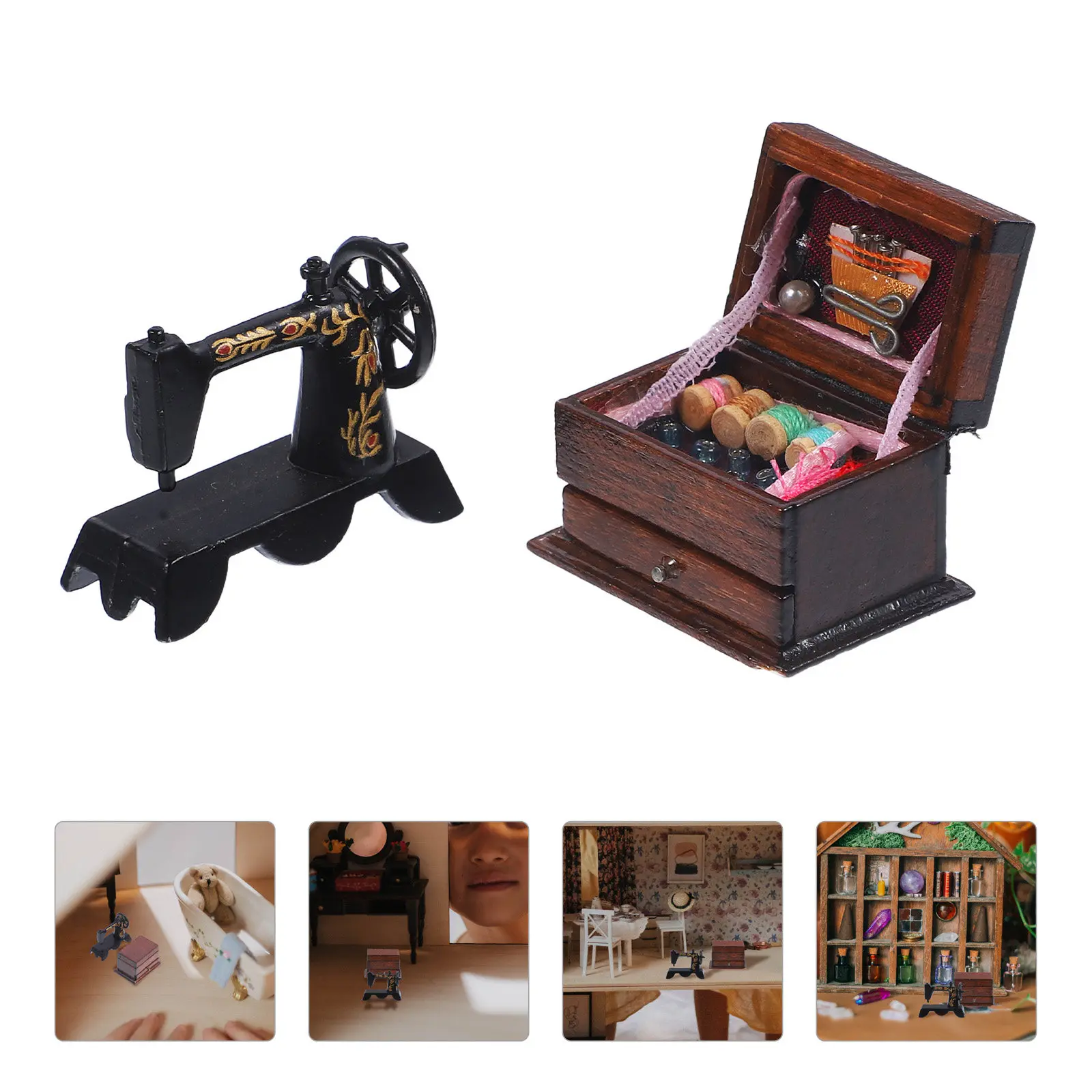 

1Set Miniature Sewing Machine Vintage Style Mini House Sewing Machine Hussif Decoration Dollhouse Accessories Miniature