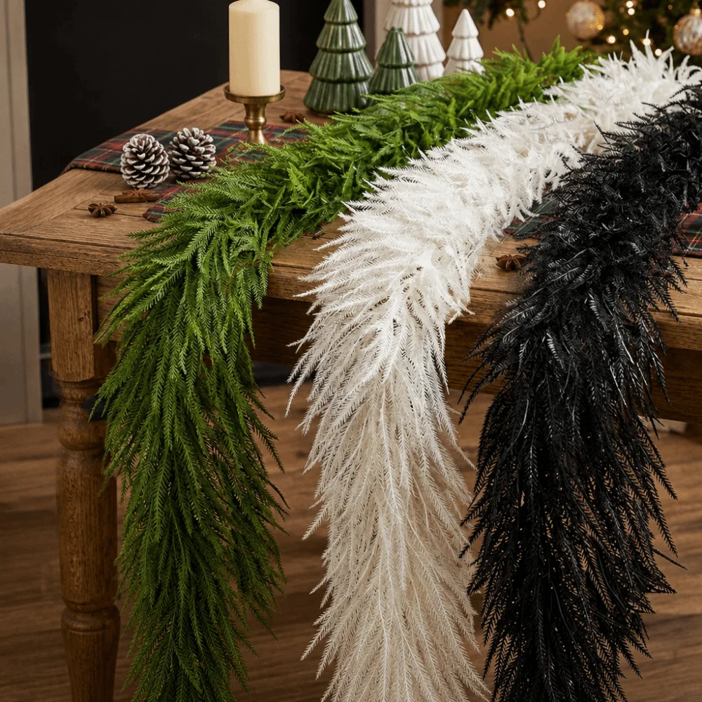 Guirlande de Noël en rotin de pin artificiel multicolore, imitation pin de Norfolk, longue 1,8 m/2 m, 36/60 têtes.