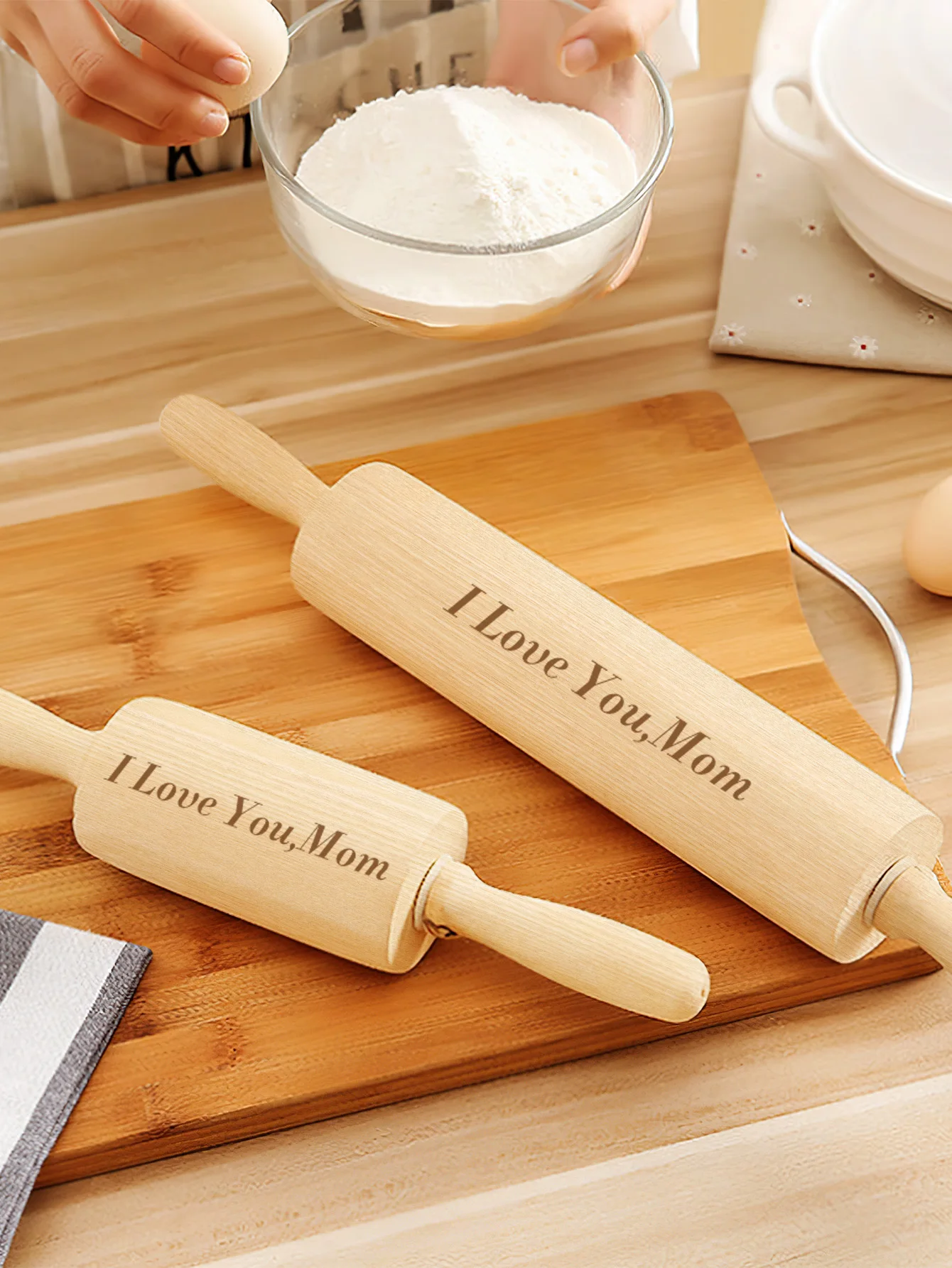 Custom Engraved Wooden Rolling Pin Personalized Text Baking Gift For Mom Grandma Pastry Cookware Home Decor Valentine Mother Day