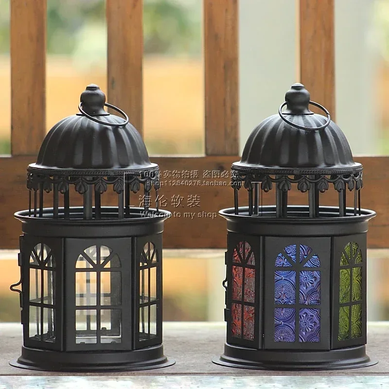 -Metal Luxury Candle Holder Vintage Scented Stick Holder Wicks Candle Jars Lid Glass Centro De Mesa Lanterns Home Decor MZY