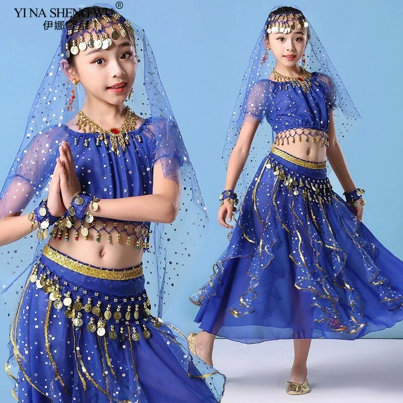 2/7pcs Kids India Bollywood Buikdans Kostuums Set Meisje Oosterse Dans Egypte Buikdansen Prestaties Stadium Kleding Indiase
