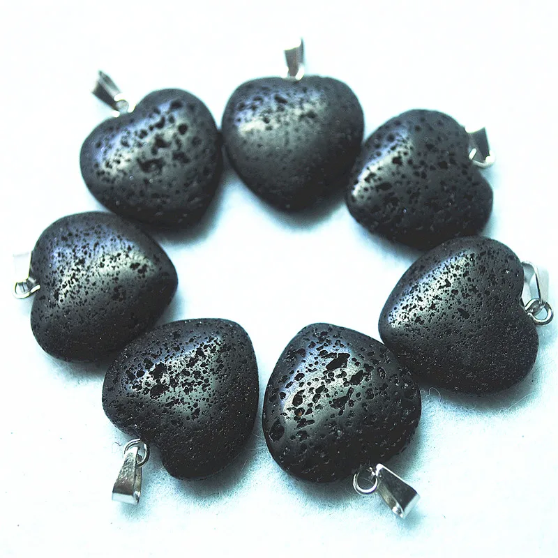 12 Uds. Colgantes de piedra de Lava negra natural forma de corazón tamaño 20MM cuentas de volcán Natural accesorios al por mayor solo uno