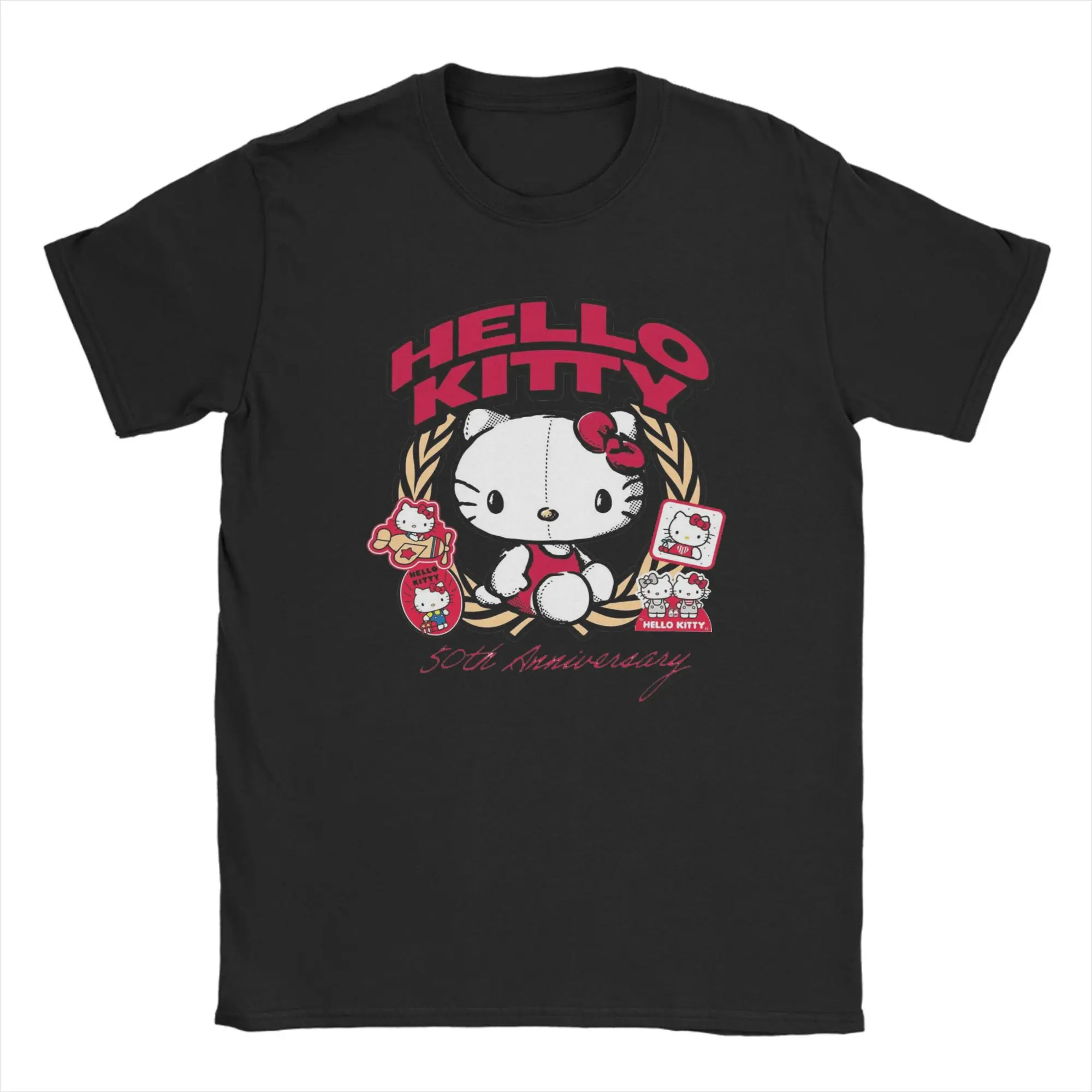 

Hello Kitty T Shirt Summer Novelty T-Shirts Men's Cotton O Neck Oversized Clothing Short-Sleeve Streetwear Tops