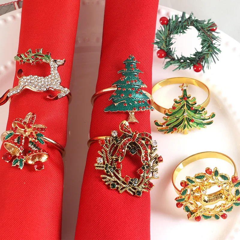 

7pcs/set Christmas Napkin Rings Set For Wedding Dinner Party Dear Tree Napkin Holder Dinner Table Decor