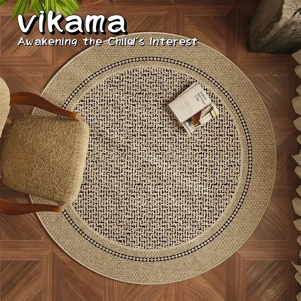 Tapis rond vintage VIKAMA antidérapant et facile à nettoyer, idéal pour les salons et les chambres comme tapis de sol décoratif. sol