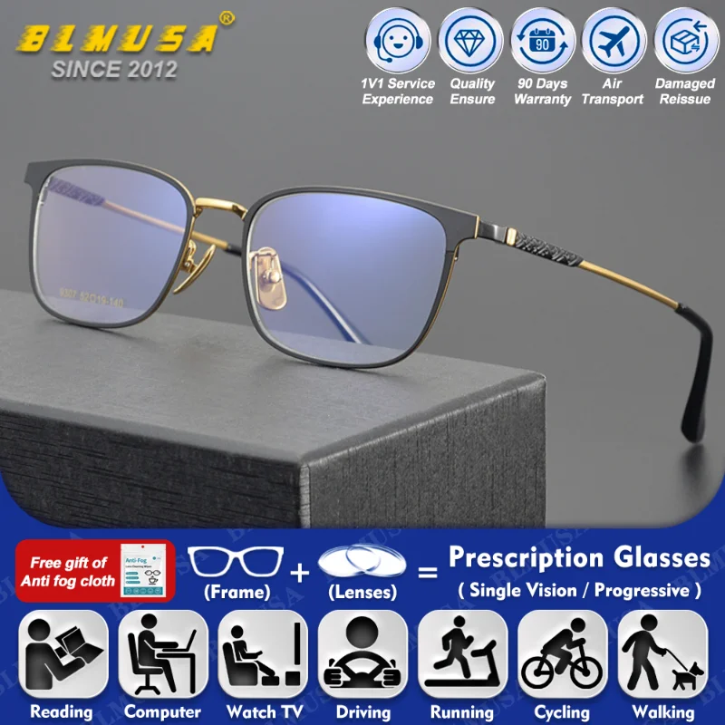 

BLMUSA (M) Man Fashion Rectangle Frame Myopia Hyperopia Prescription Glasses Business Blue Light Blocking Progressive Eyeglasses