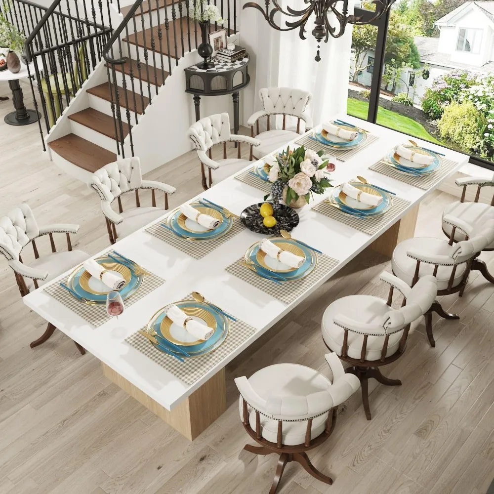 Kitchen Dining Table for 8-10, 118 Inch Wood Rectangular Kitchen Table,  No Chairs, for Dining Room White and Oak,Dining Tables