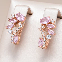 Kinel Hot Shiny Pink Natural Zircon English Earrings For Women Fashion 585 Rose Gold Color Crystal Gift Daily Fine Jewelry