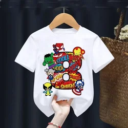 Marvel Spiderman Cotton Children T Shirt Boy 3 4 5 6 7 8 9 Birthday Numble Girl Tees Super Hero Birthday Party Gift Kid Clothes