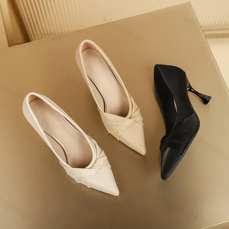 High Heeled Shoes for Women 2025 New Pointed Toe Gentle White Working Shoes Spring and Autumn Single Shoes 40 Zapatos De Mujer