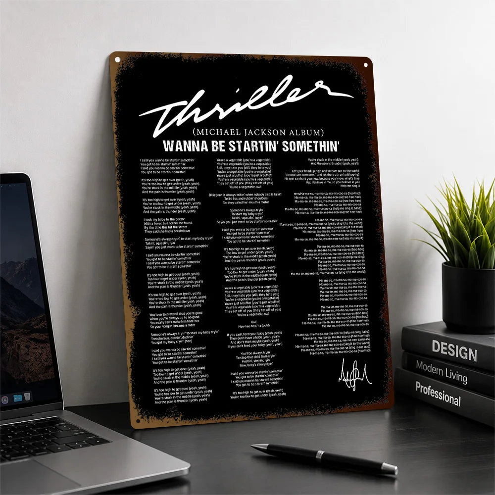 Michael Jackson Wanna Be Startin' Somethin' Lyrics Aluminum Poster Personalized Metal Sign Album Culture Wall Art For Bedrooms