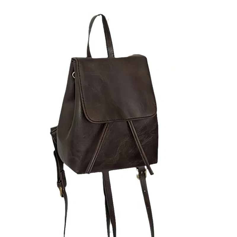 حقيبة ظهر صغيرة منقوشة من الجلد البني، حقيبة كتف واحدة، حقيبة ظهر صغيرة للتنقل #3