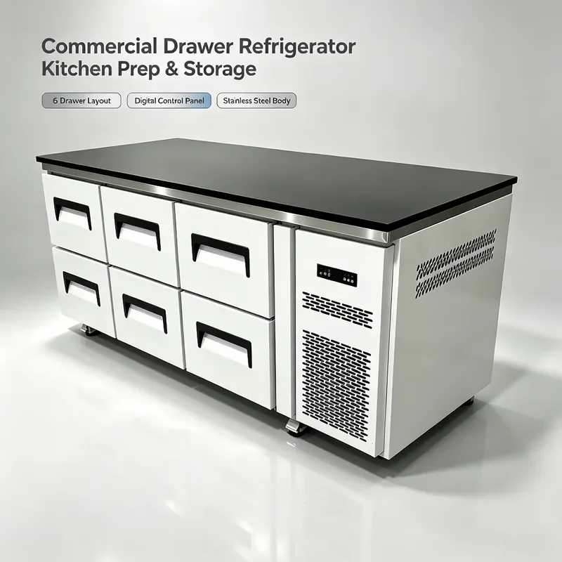 Commercial Digital Temperature Control Air Cooler Undercounter 6 Drawers Pizza Prep Refrigeration Equipment Stainless Steel