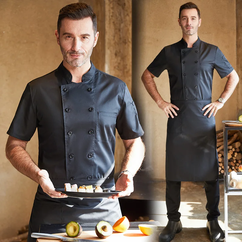 Monos de Chef de manga corta para hombre, uniforme de Chef transpirable para Hotel y cocina, Media manga