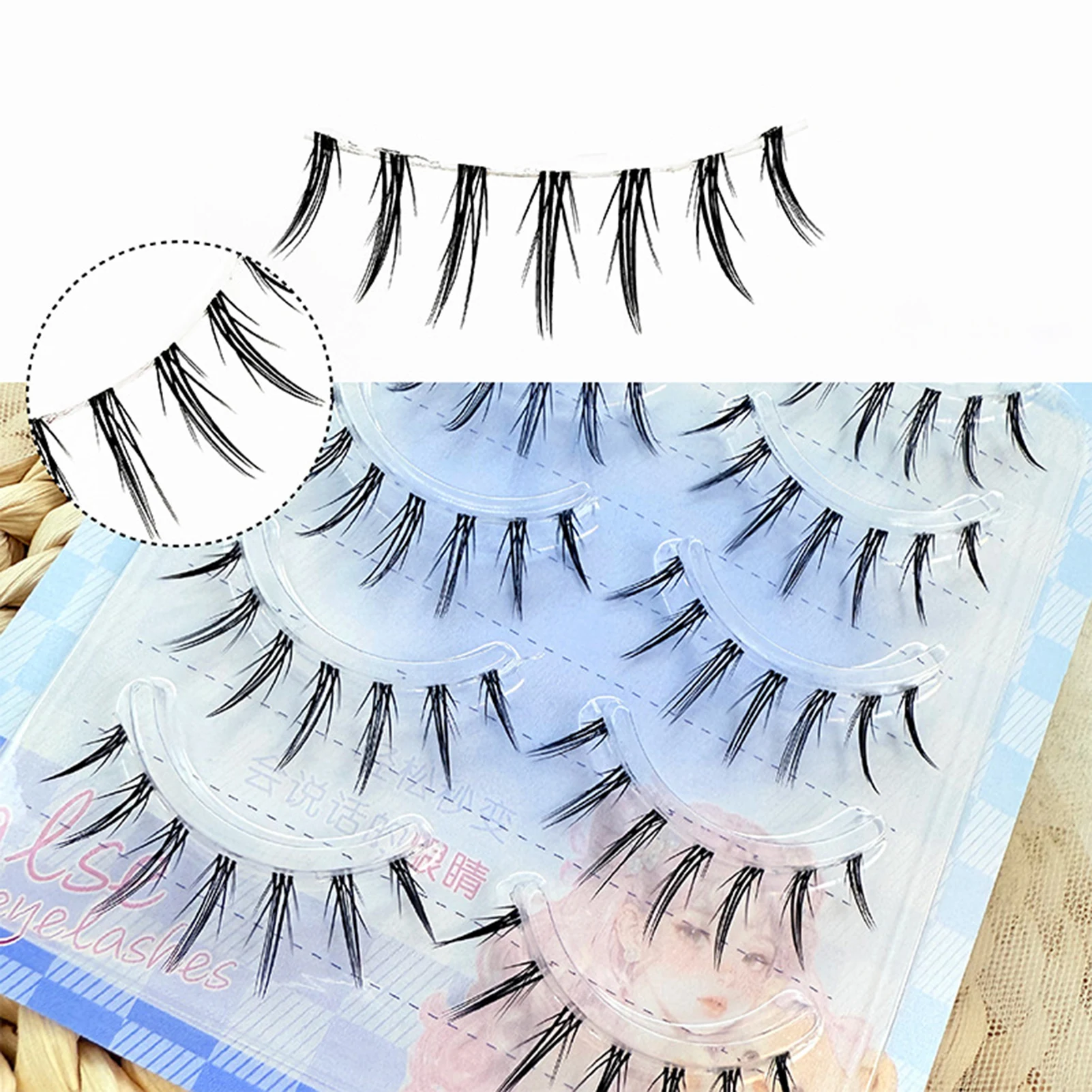 5ペア ナチュラル デイリーつけまつげ ナチュラル スパイク ウィスピー Cカール 9-11mm ミックス 厚め アイラッシュ 美容 アイ コスプレ DIY メイクアップ用