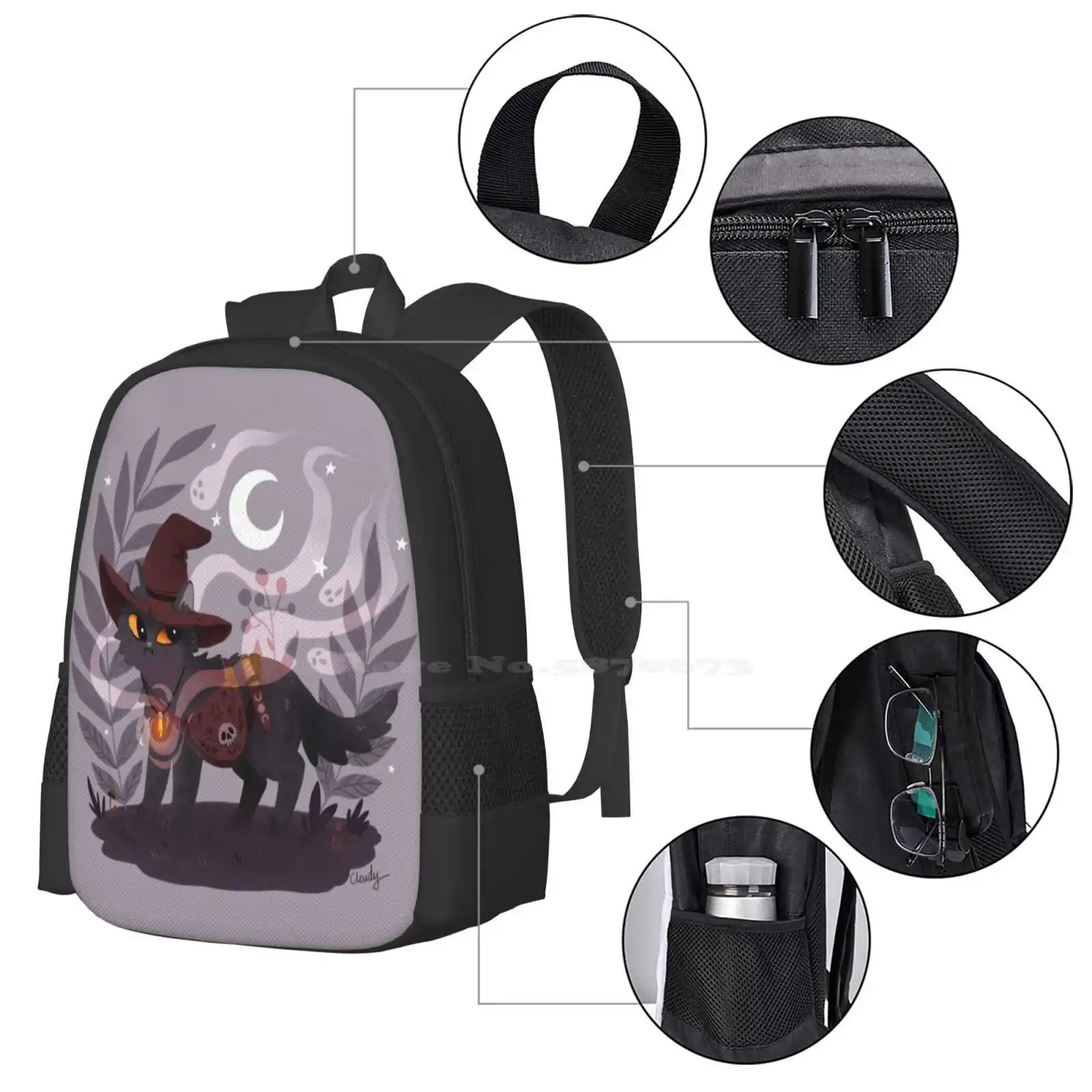 Ransel Bisnis Penyihir untuk Tas Travel Laptop Sekolah Siswa Kucing Hitam Halloween Sihir Ajaib Penyihir Bulan Malam Penyihir