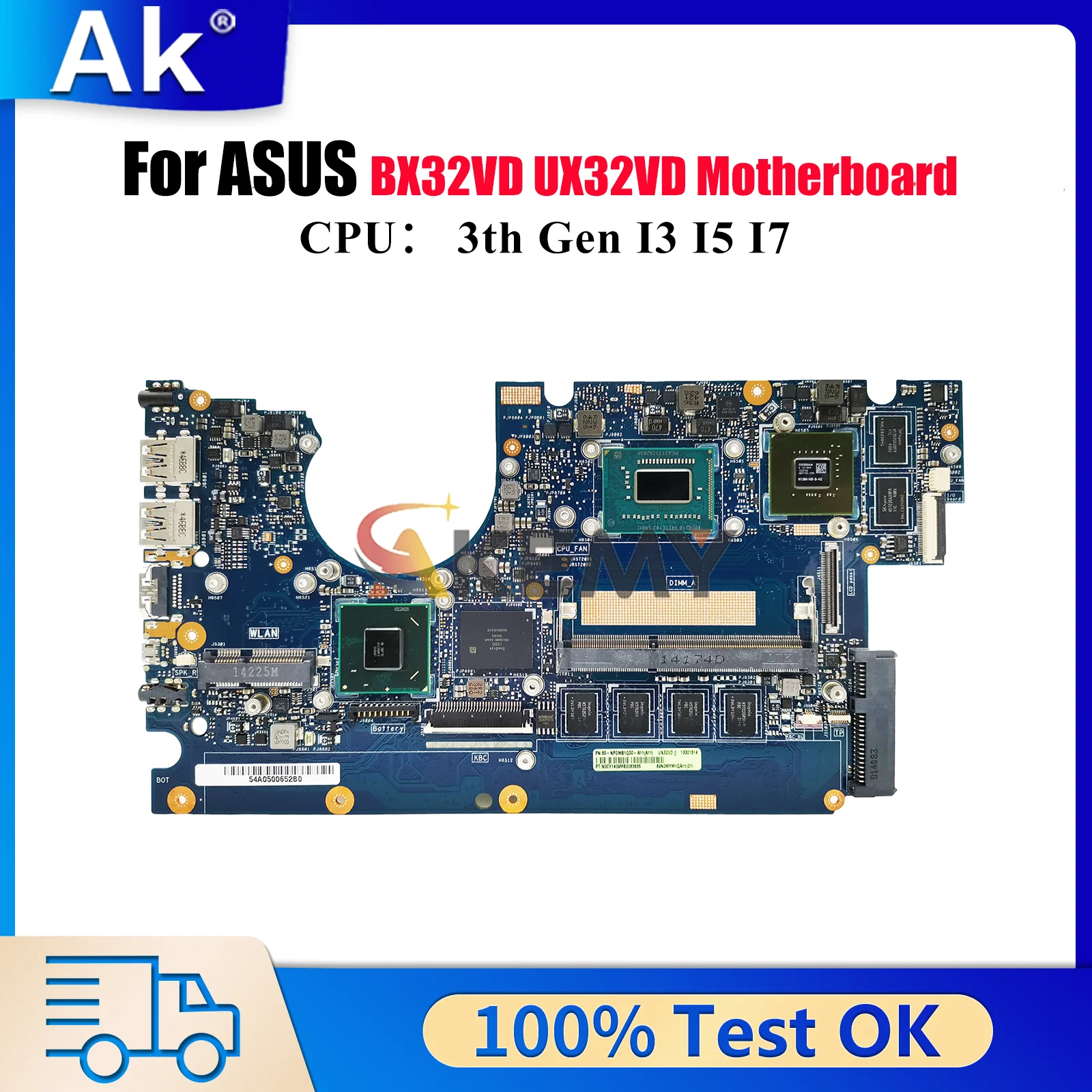 

UX32VD Laptop Motherboard For ASUS ZenBook BX32VD UX32VD UX32V Notebook Mainboard With I3 I5 I7 CPU 100% tests OK fast shipping
