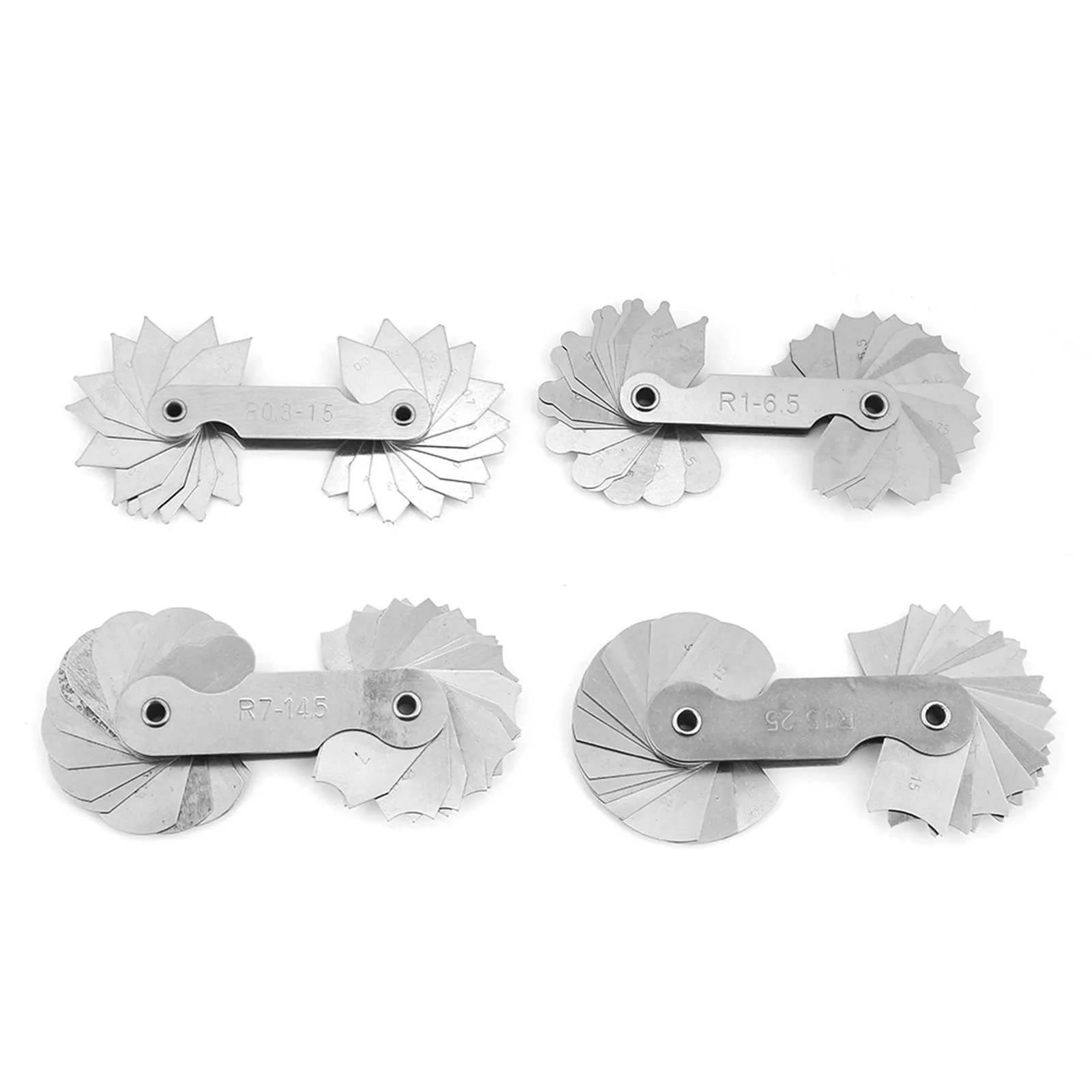 4pcs Stainless Steel Radius Fillet Gauge Measuring Tool R0.3-1.5/ R1-6.5/ R7-14.5/ R15-25