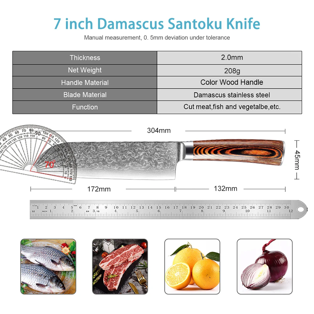 Upgraded Santoku Knife Japanese 7 Inch Razor Sharp Kitchen Chef Knife Damascus Steel Asian Santoku Knives Vegetable and Cooking