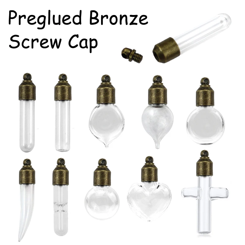 5PCS  SCREW CAP Glass Vial Pendant Miniature Wishing Bottle Clear Oil Charm  DIY Jewelry Making