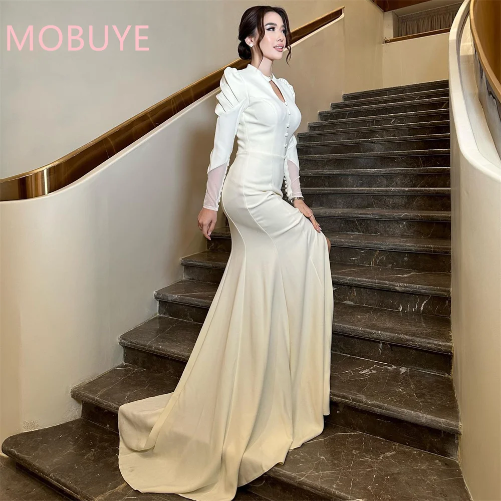 MOBUYE 2024 Popular O Neckline Prom Dress Split Floor-Length With Long SLeeves Evening Fashion Elegant Party Dress For Women