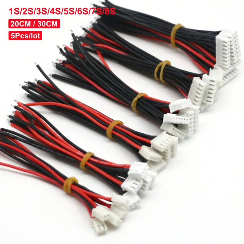 

5pcs/lot 1S/2S/3S/4S/5S/6S/8S 22AWG RC Lipo Battery Balance Charger Cable 20/30CM For IMAX B6 B8 Balance Charger RC Model