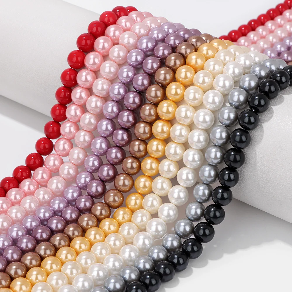 6/8/10MM Round Shell Pearl Bead Colorful Imitation Pearls Loose Spacer Beads For Jewelry Making Elegant Necklace Bracelet DIY