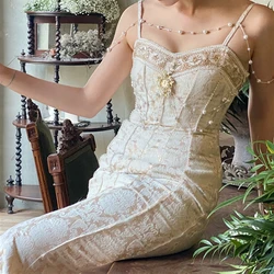 Party Backless Sexy Sleeveless Embroidery 2023 Lace Beach Boho Dresses Woman Runway Spaghetti Strap Dress Summer Sundress Women