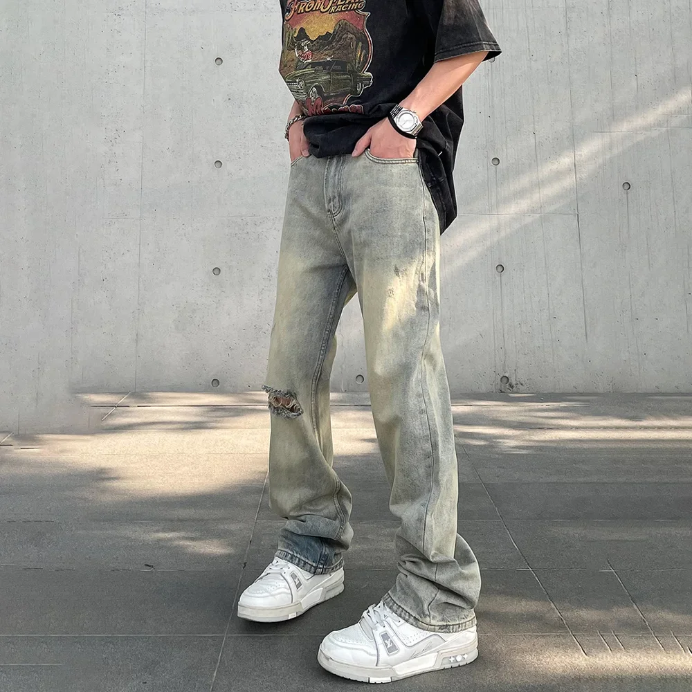 

Ripped Jeans Men Y2k Streetwear Straight-leg Hombre Pantalones Summer Casual Loose Vaqueros Trousers Vintage Street Denim Pants