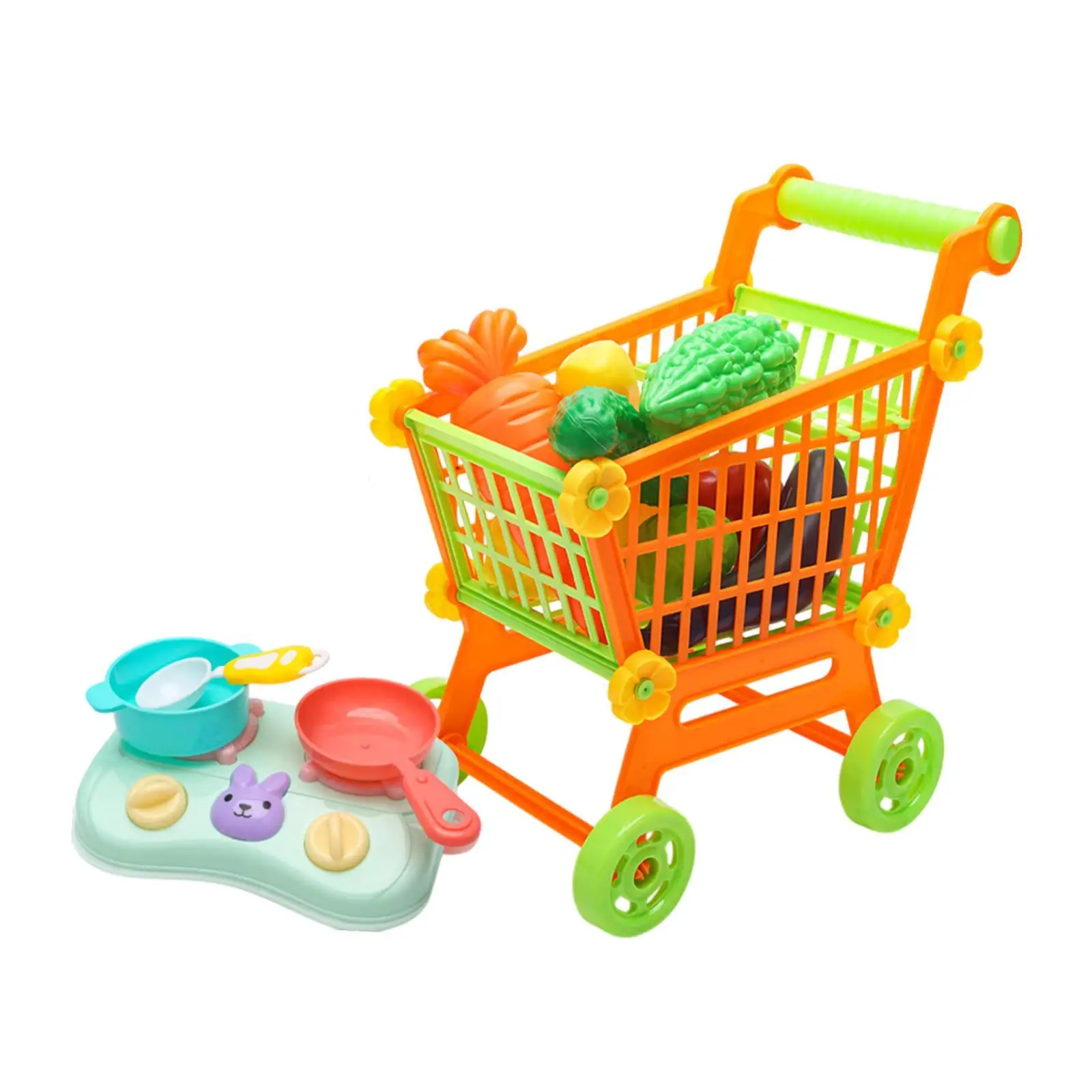 I giocattoli del carrello della spesa per bambini fingono di giocare al giocattolo del negozio di alimentari per bambini in età prescolare