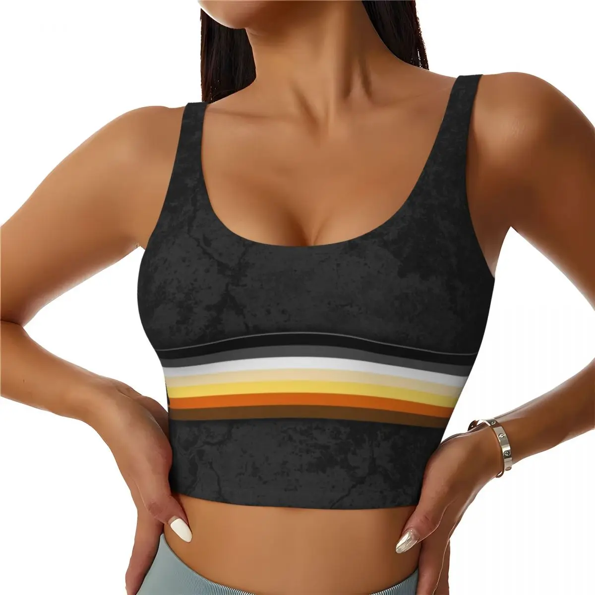 Custom Distressed Gay Bear Pride Flag Stripe High Impact Sports Bras for LGBT GLBT Lesbian Seamless Workout Yoga Crop Tank Tops