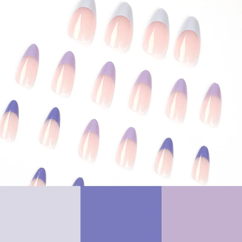 24pcs Simple Purple French Style Press on Nails Simple Nails Full Cover Wearable False Nails