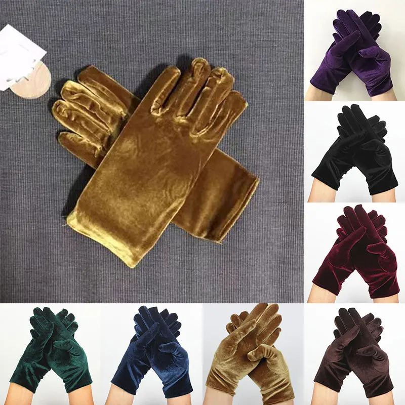 Autumn Winter Warm Velvet Gloves Solid Color Driving Goves Fashion Etiquette Mittens Quality Elastic Outdoor Goves Velvet Gloves