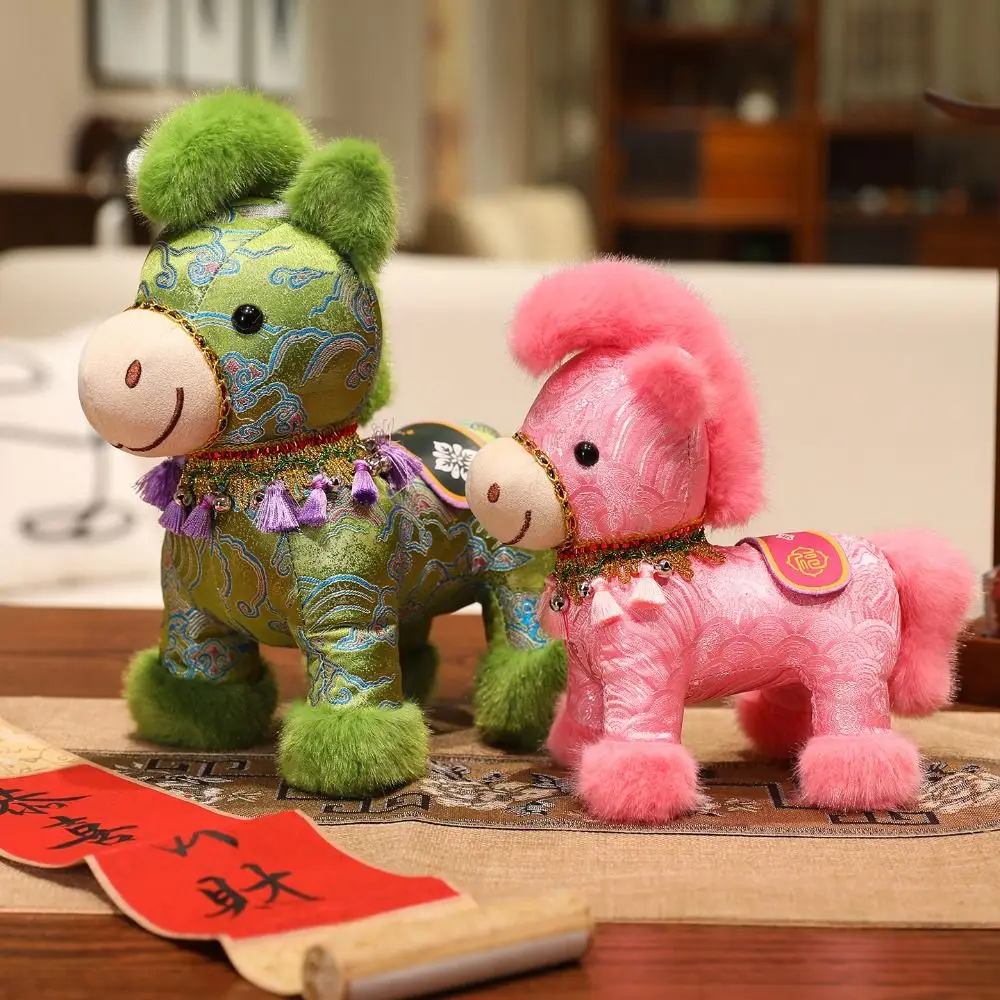 

Adorable Colorful Horse Plush Doll Creative Satin Cartoon Steed Doll 26/20cm Kawaii Chinese New Year Gift Home Decoration