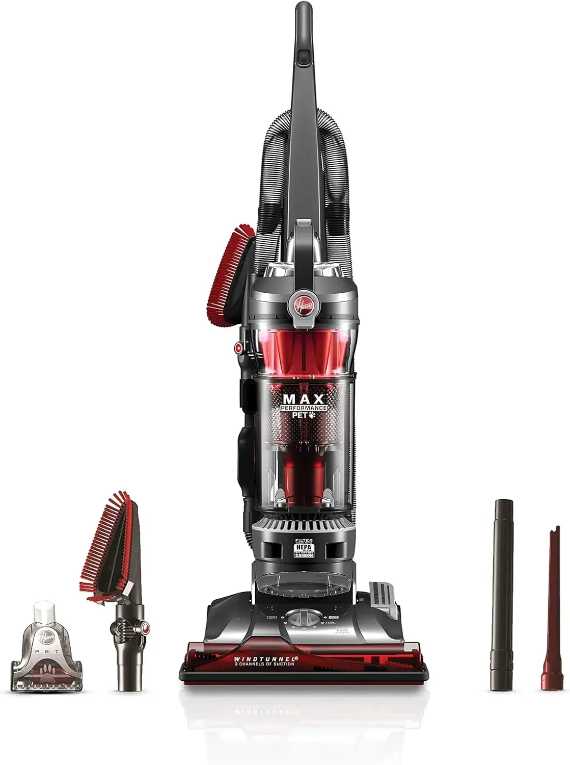 Bagless Upright Vacuum Cleaner, HEPA Media Filtration, For Carpet and Hard Floor,Red