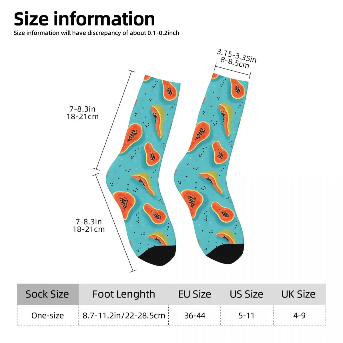 Funny Men's Socks Papaya Vintage Funny Food Street Style Casual Crew Sock Gift Pattern Printed