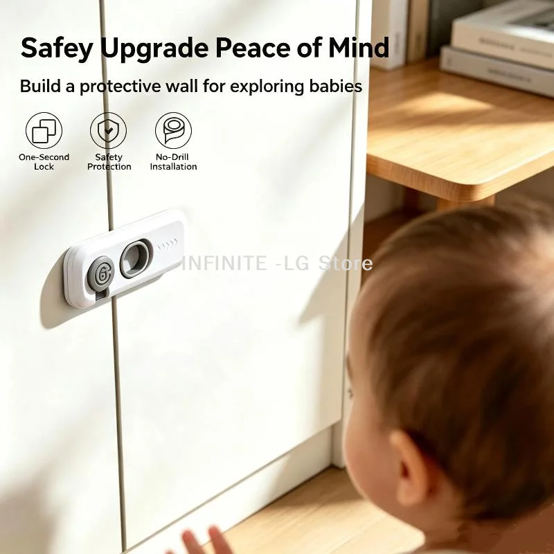 Child Safety Cabinet Lock No Drill Installation One Click Lock Design For Home Kitchen Drawers Baby Proofing UseINFINITE -LG