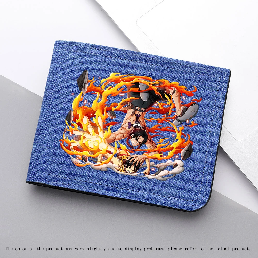 Akcesoria z anime One Piece, męski portfel na karty, figurka anime Portgas D Ace, krótki portfel, składany, przenośny portfelik na monety dla studenta.