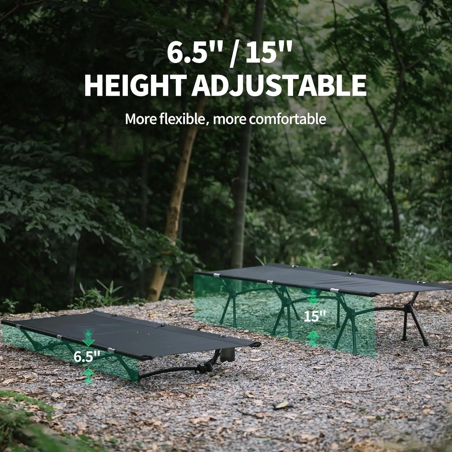 ArmyWild Camping Cot with Leg Extenders, Ultralight Folding Backpacking Cot, Supports 330lbs, Portable Camping Bed for Camping H