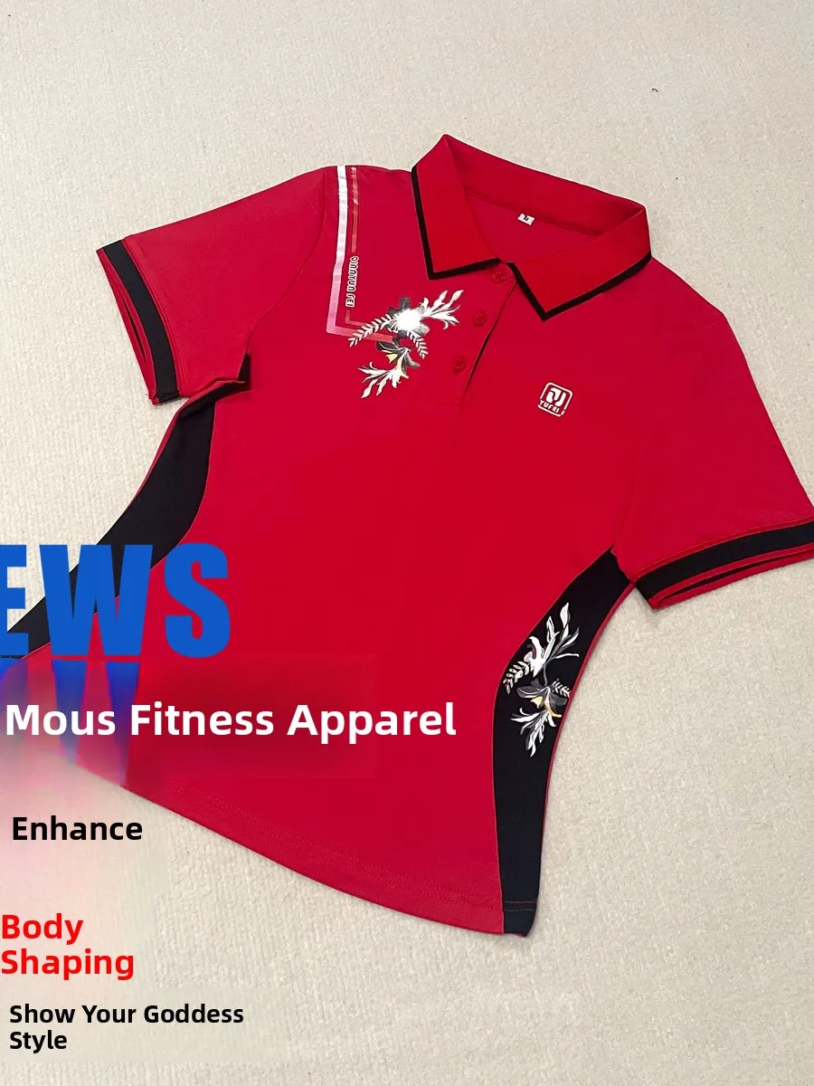 lanlan-clothing-nouvelle-collection-Ete-2026-haut-de-danse-et-fitness-rouge-fin-a-manches-courtes-pour-femme-vetement-de-sport-en-tissu-polyester-pour-performance