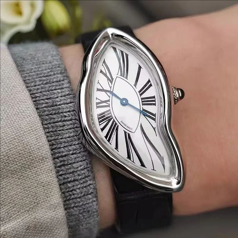 

Средневековые креативные часы Melt And Twist Y2k Alien Женские и мужские кожаные ремешки Модные продвинутые кварцевые часы Ins Niche Design